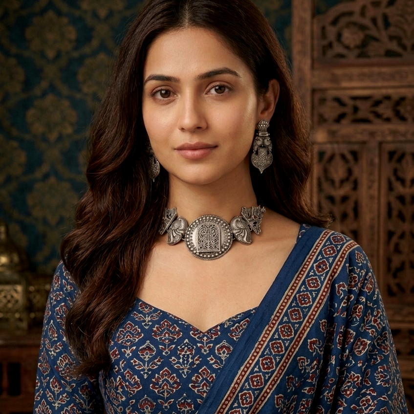 Traditional Antique Silver Choker Set